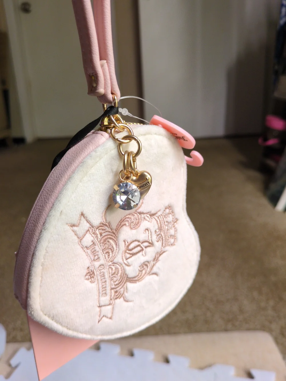 Juicy Couture Heart Wristlet in Cream and Pink
